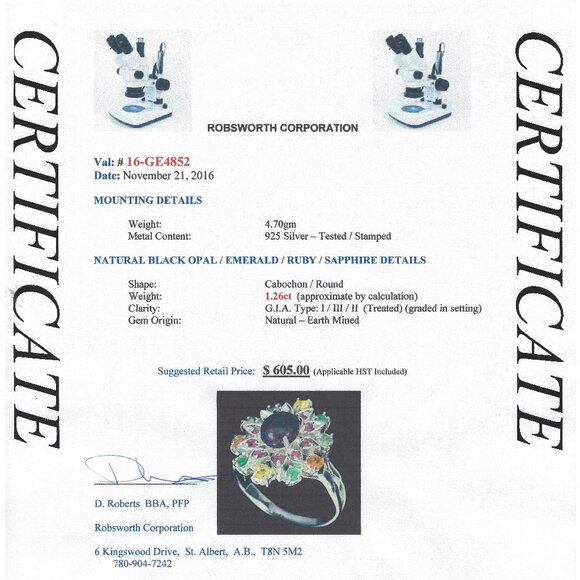 .925 Sterling Silver S/S Black Opal/Emerald/Ruby/Sapphire Ring Sz 8.5 $605 - Picture 6 of 8